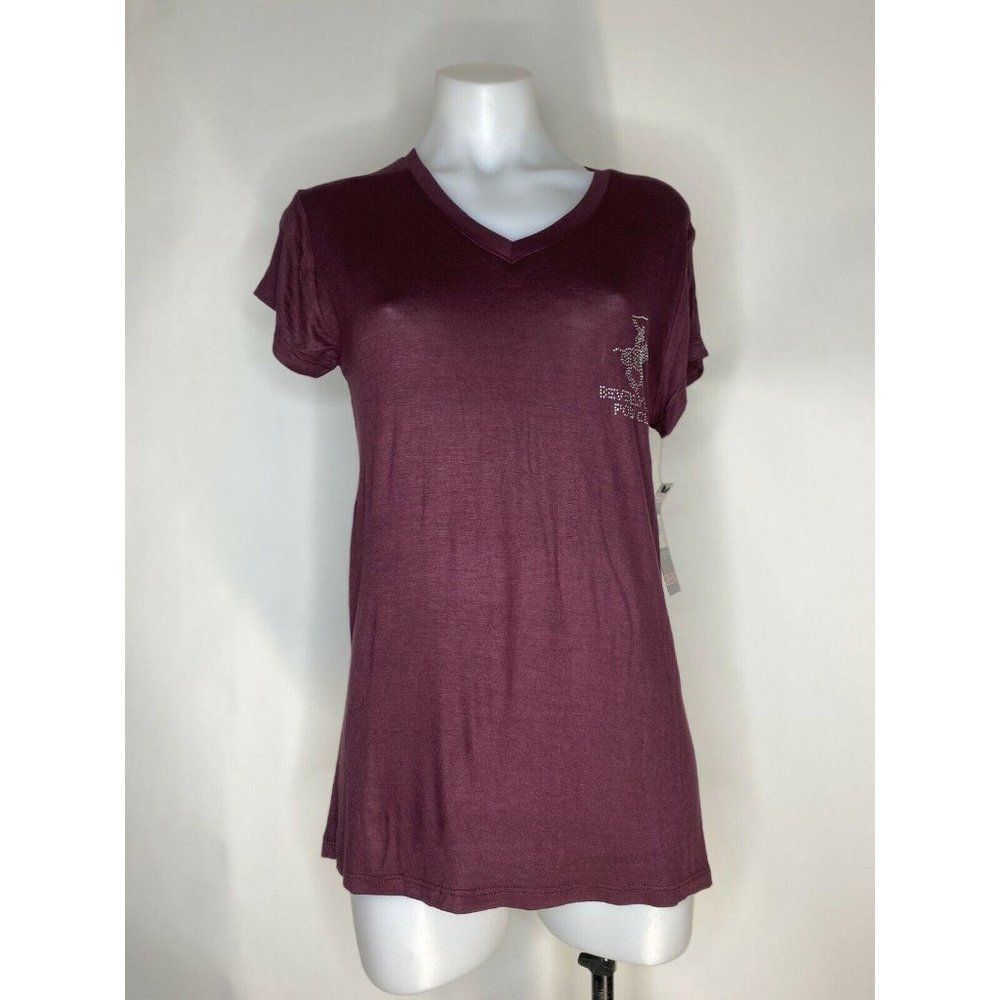 Beverly Hills Polo Club Women's T-Shirt Black Embellished Size Large NWT